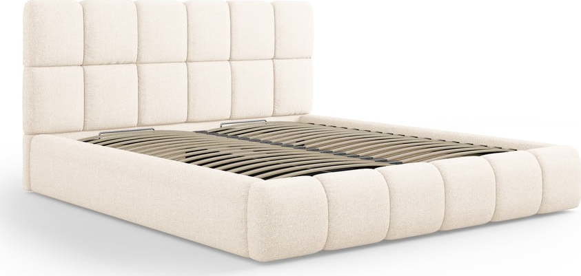 Béžová čalouněná dvoulůžková postel s úložným prostorem s roštem 180x200 cm Bellis – Micadoni Home