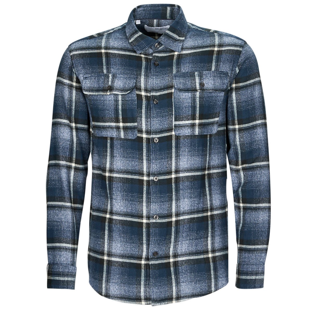 Selected  SLHREGSCOT CHECK SHIRT  Modrá