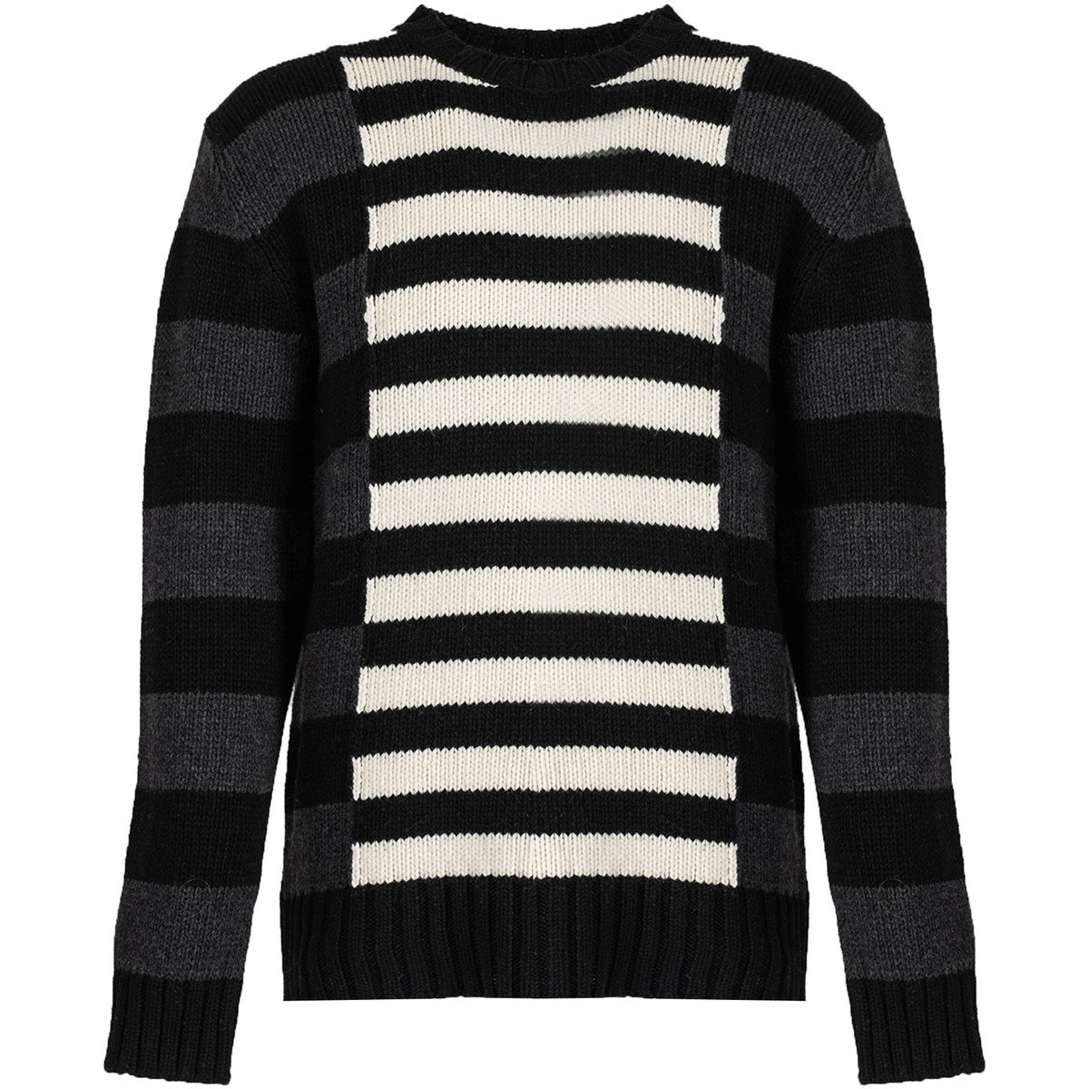 Les Hommes  LLK113-654U | Wool Stripes Round Neck Jumper  Černá