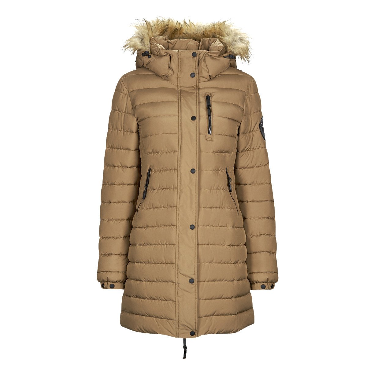 Superdry  FUJI HOODED MID LENGTH PUFFER  Hnědá