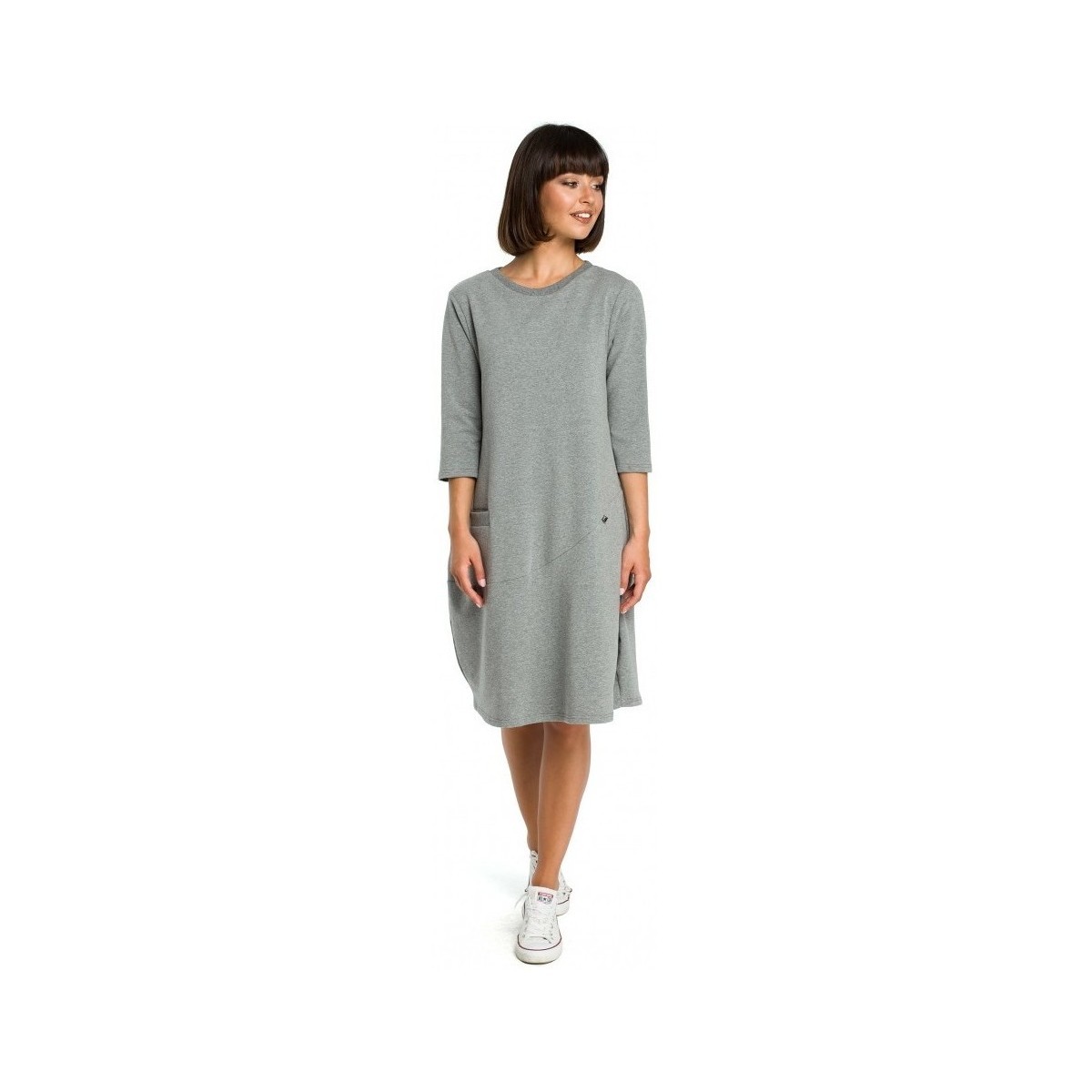 Be  B083 Oversized šaty s přední kapsou - šedé  ruznobarevne
