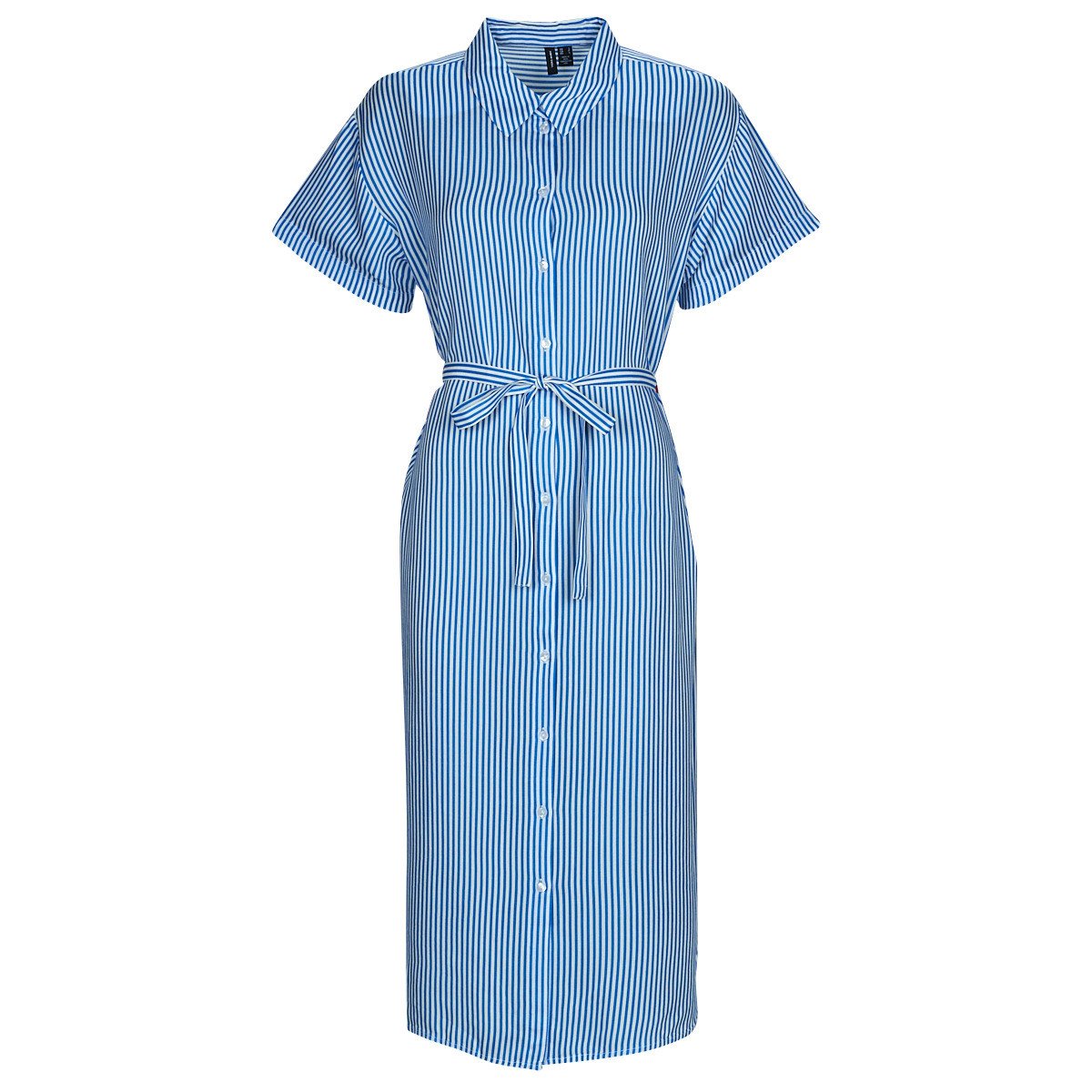 Vero Moda  VMBUMPY SS CALF SHIRT DRESS NOOS  Modrá