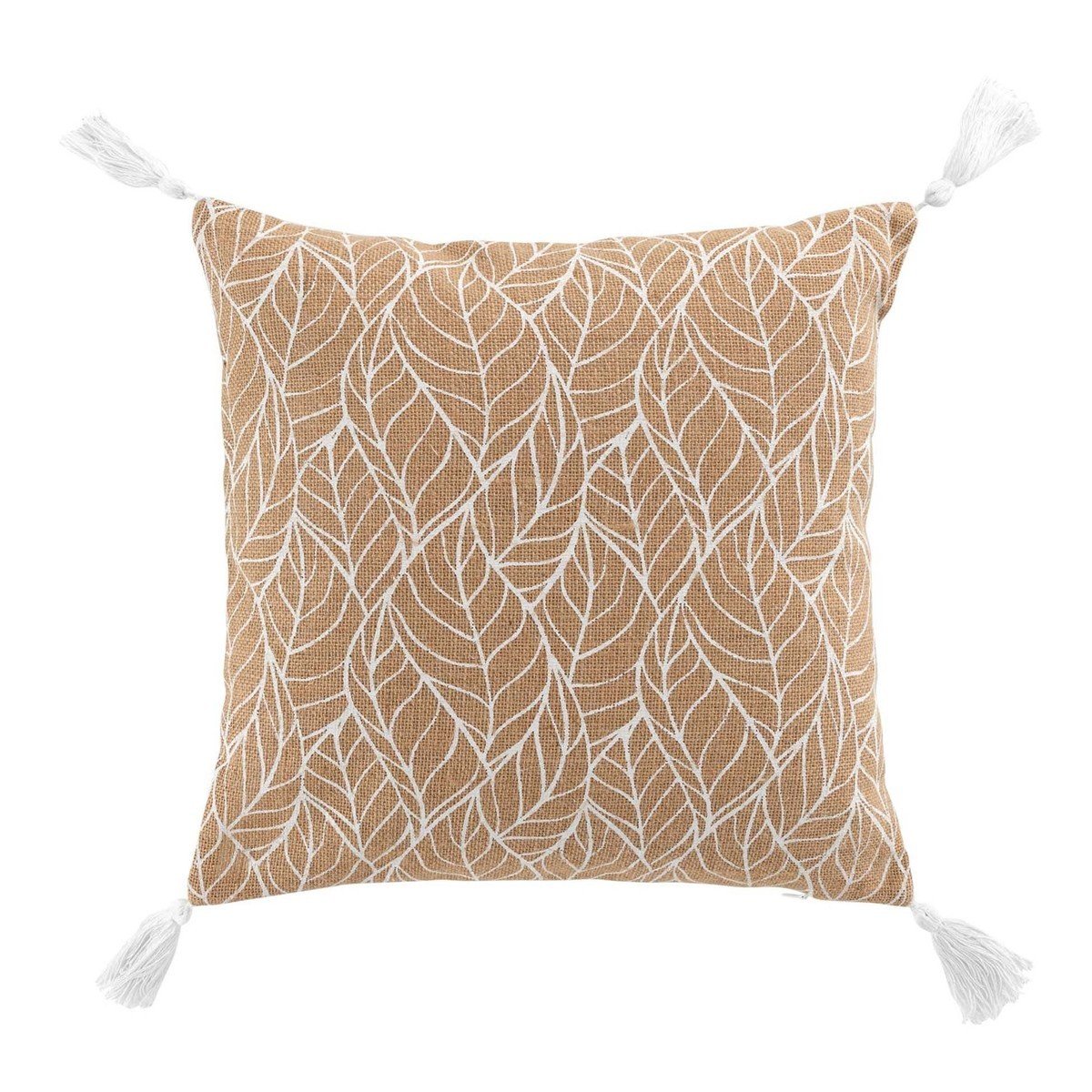 Douceur d intérieur  COUSSIN DEHOUS. COMPR. POMPONS 40x40 CM JUTE IMPRIME/POLYCOTON U  Béžová