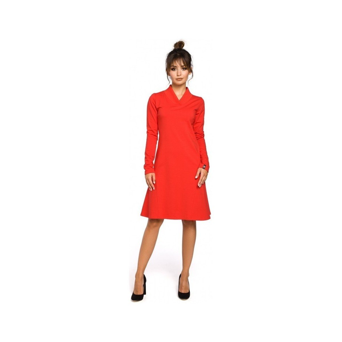 Be  B044 Trapézové šaty s žebrovaným lemováním - červené  ruznobarevne