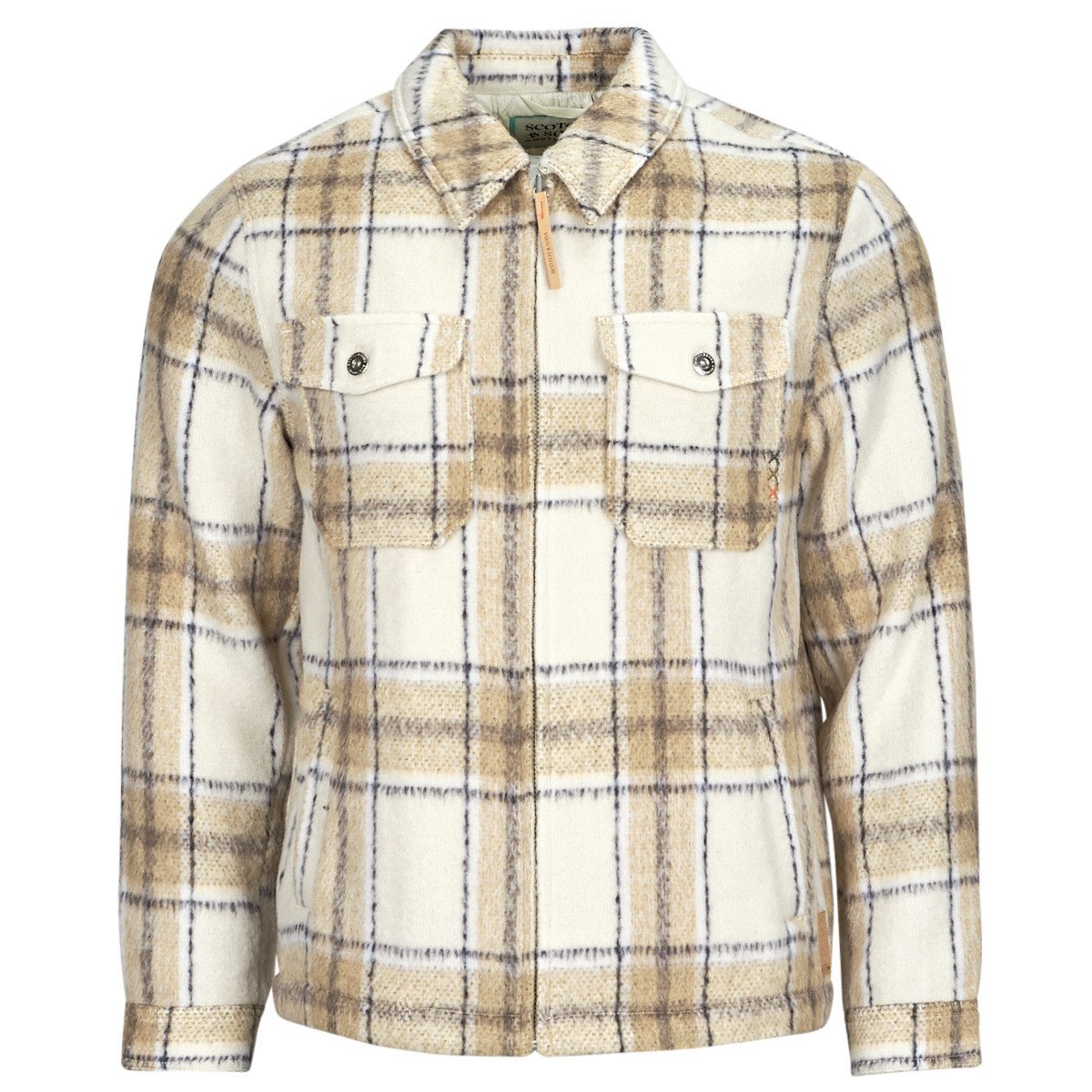 Scotch & Soda  Wool-Blend Zip-Thru Check Overshirt  Hnědá