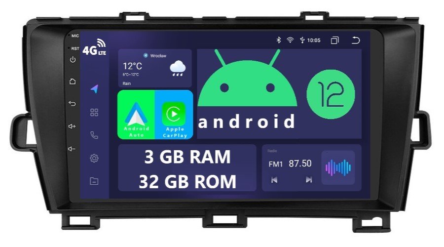 Rádio 2DIN Navigace Android Toyota Prius 3 III 3/32 Gb Dsp Carplay Lte