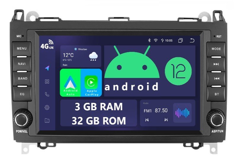 Radionavigace 2DIN Android Mercedes W906 Sprinter 3/32 Gb Dsp Carplay Lte