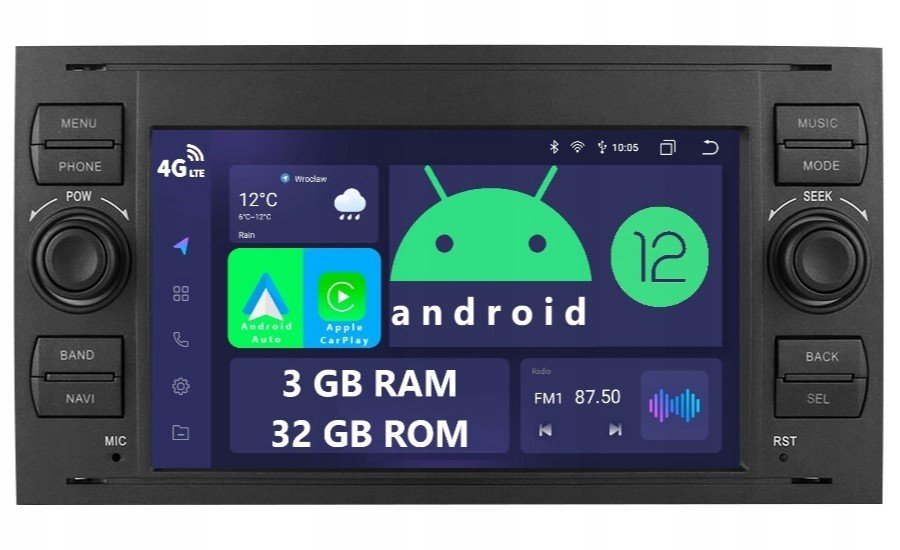 Rádio Android Ford Mondeo 4 Fiesta Fusion Kuga 1 S-max C-max Carplay 3/32GB