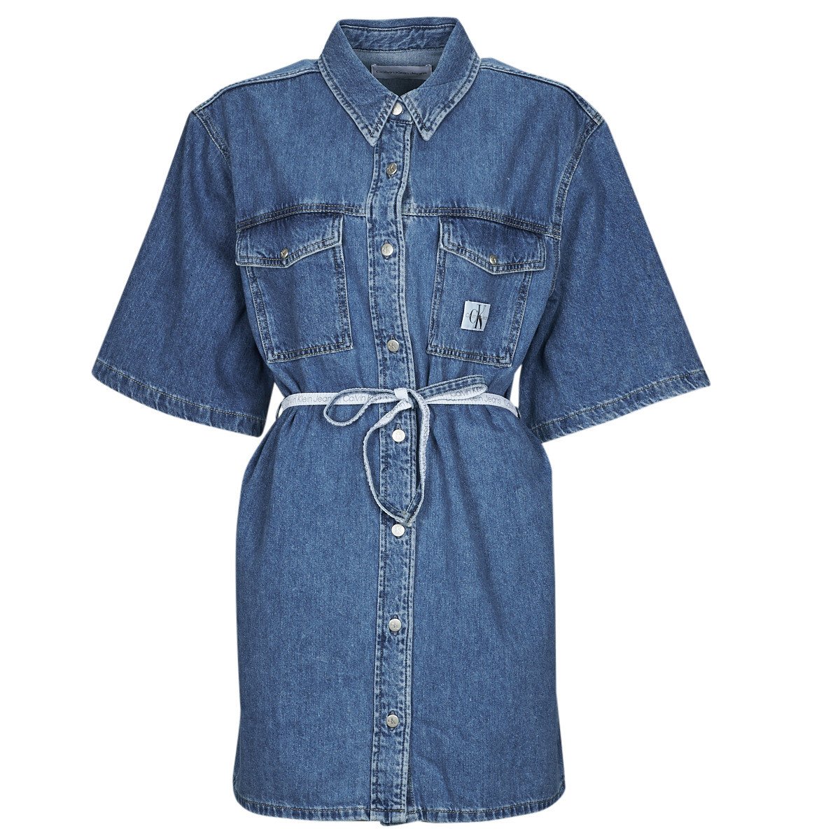 Calvin Klein Jeans  UTILITY BELTED SHIRT DRESS  Modrá