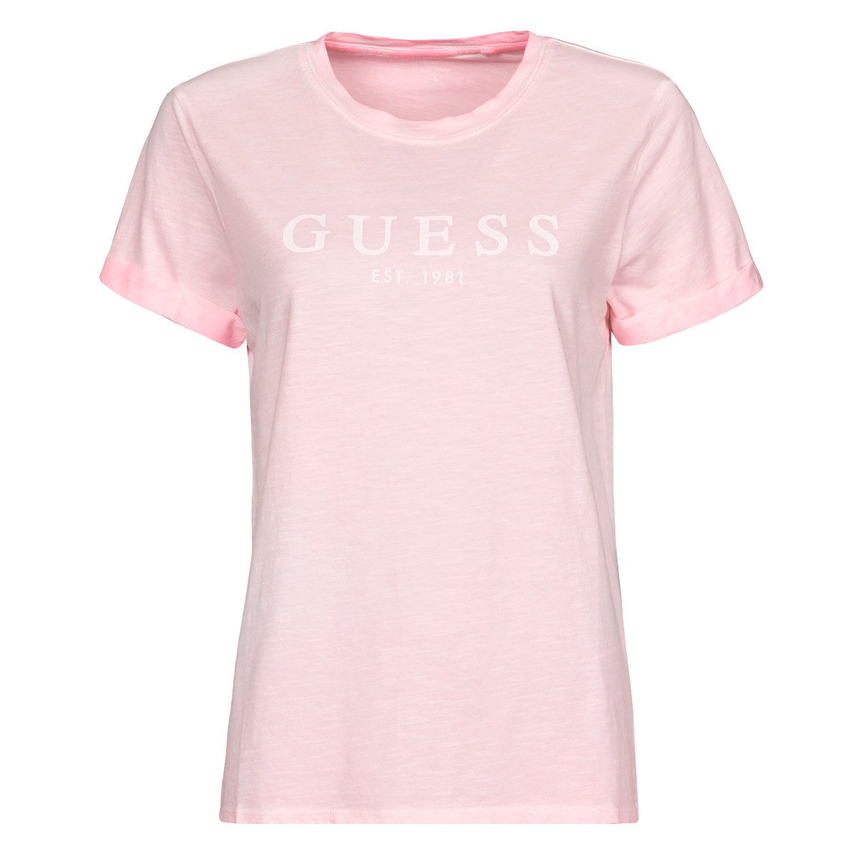 Guess  ES SS GUESS 1981 ROLL CUFF TEE  Růžová