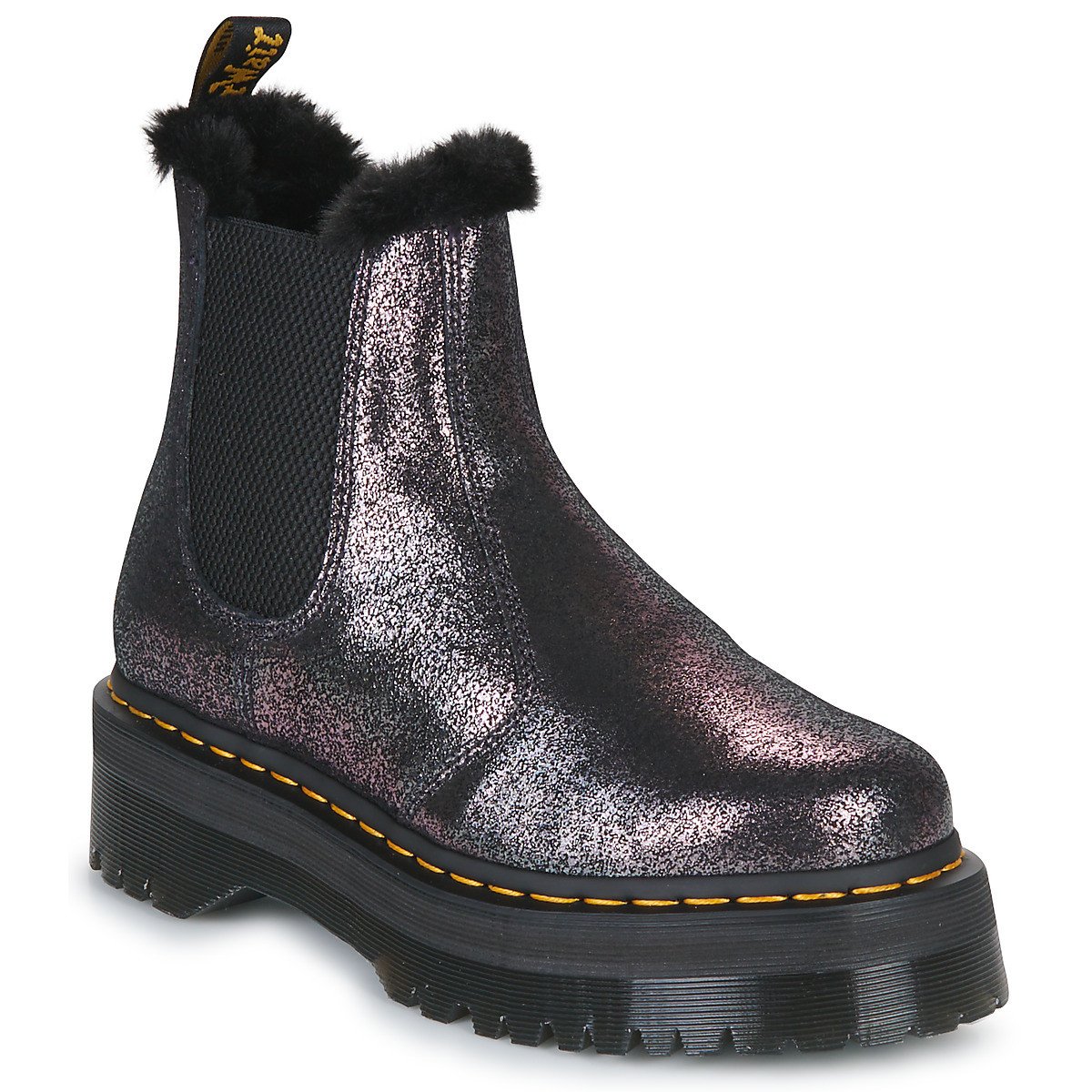 Dr. Martens  2976 Quad  Fur Lined Distressed Metallic  Černá