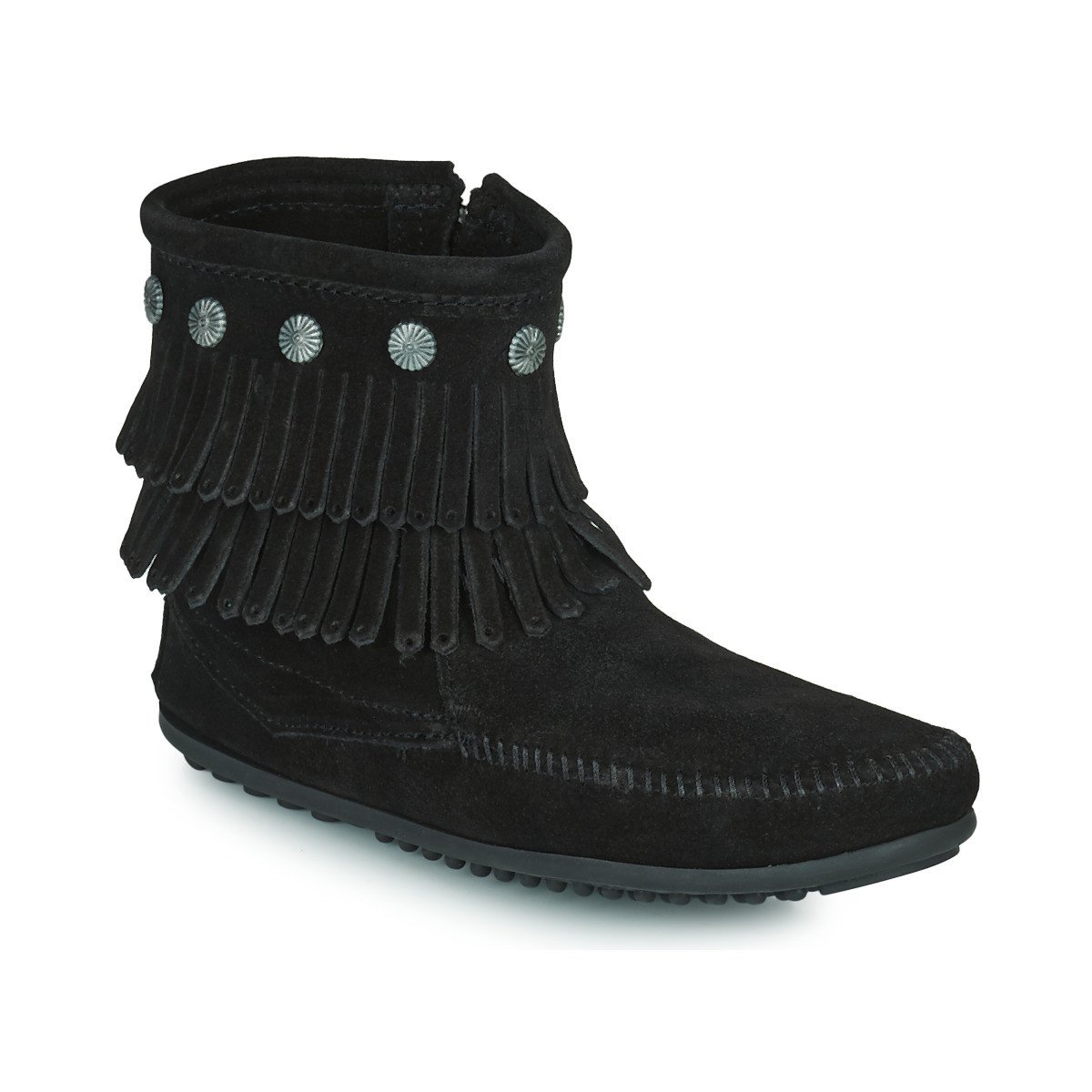 Minnetonka  DOUBLE FRINGE SIDE ZIP BOOT  Černá