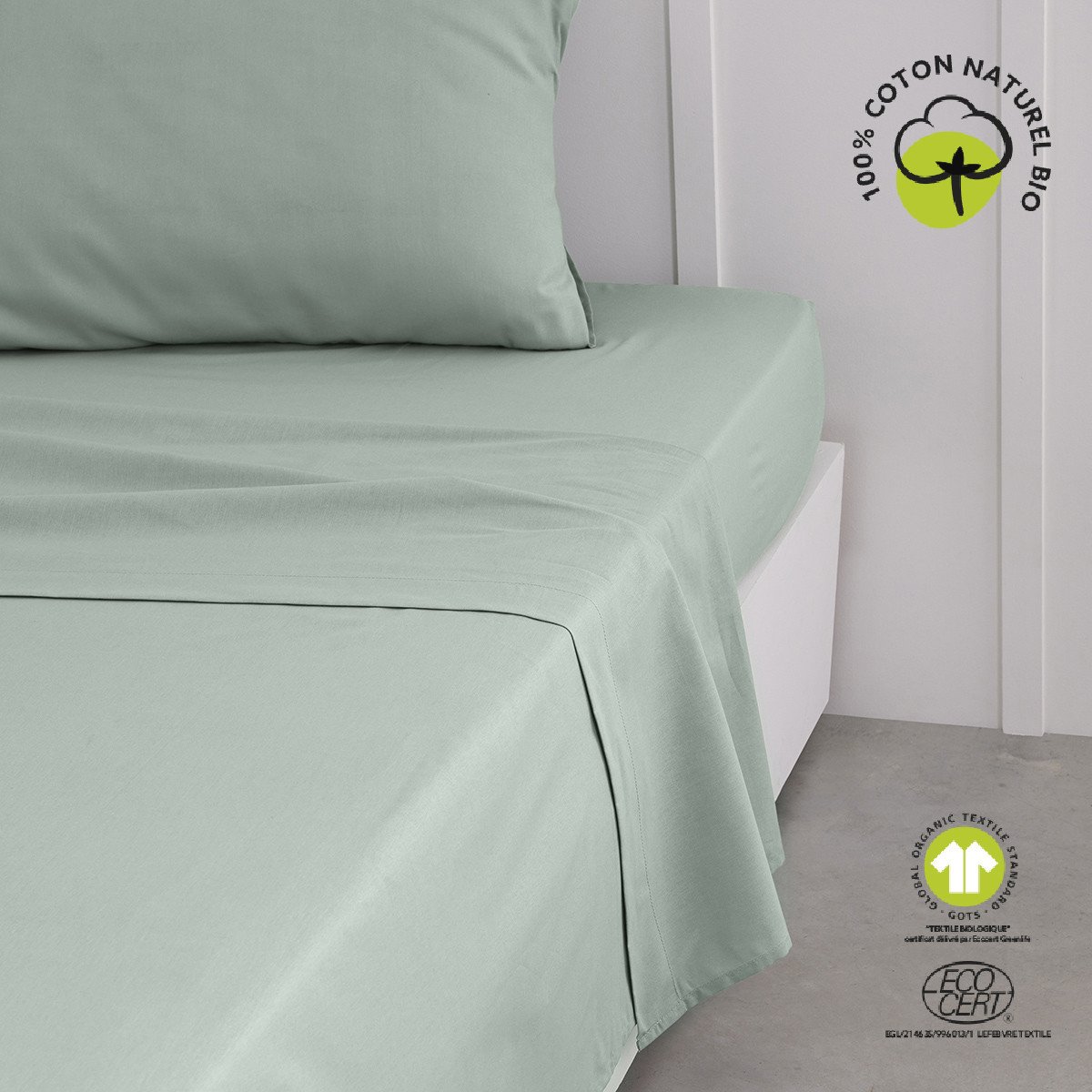 Today  Drap Plat 240/300 Coton TODAY Organic Celadon  Zelená