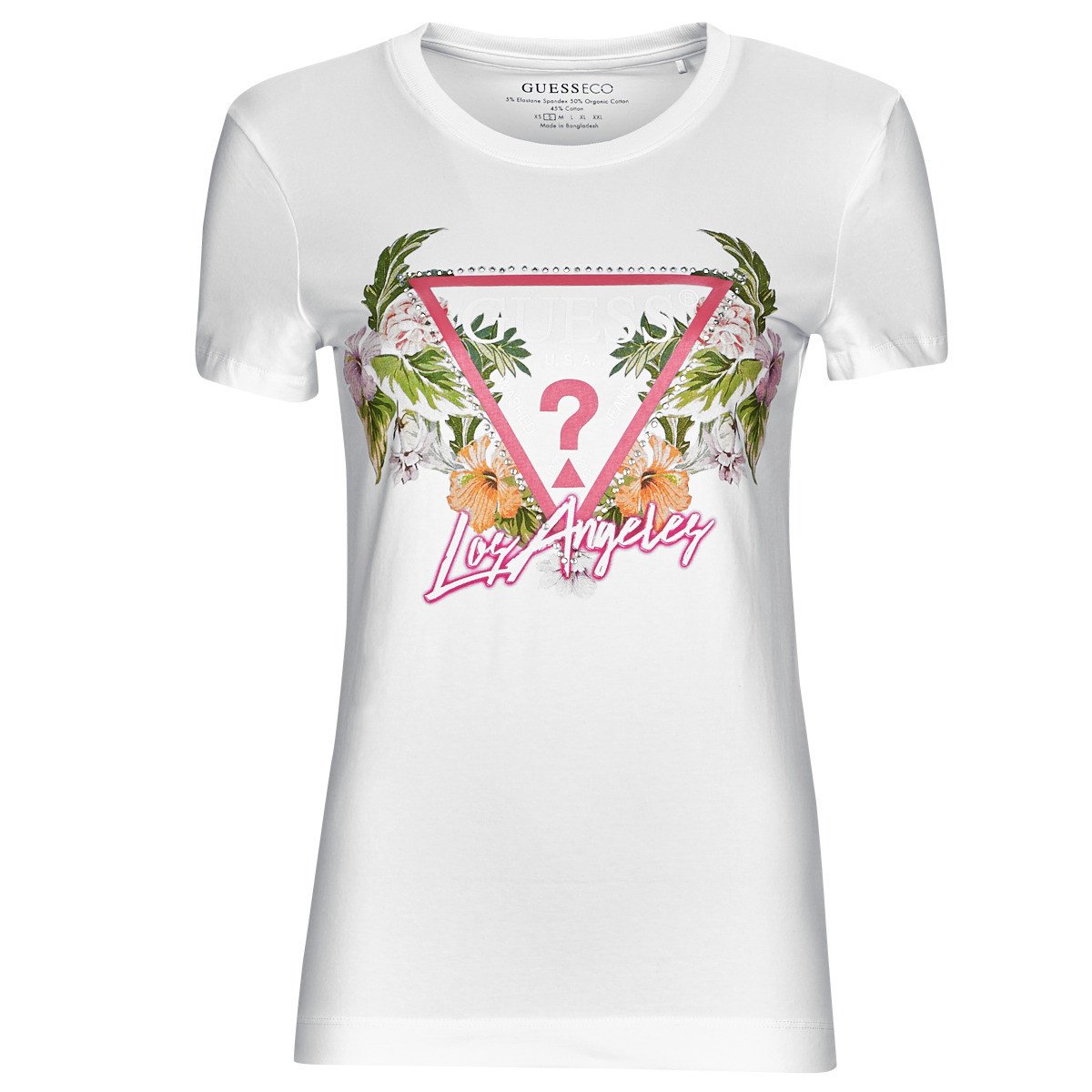 Guess  SS CN TRIANGLE FLOWERS TEE  Bílá