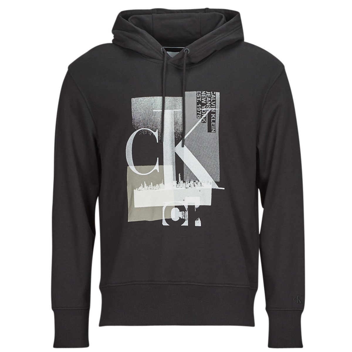 Calvin Klein Jeans  CONNECTED LAYER LANDSCAPE HOODIE  Černá