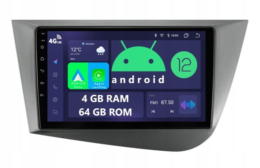 Rádio 2DIN Navigace Android Seat Leon 2 II 4/64 Gb Dsp Carplay Lte