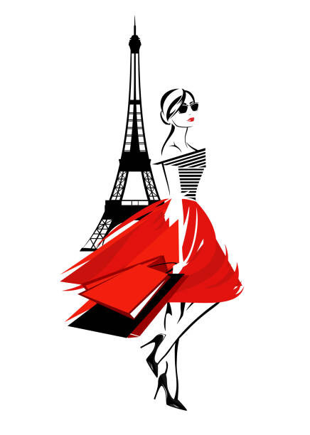 Cattallina Ilustrace fashion shopping in Paris vector design, Cattallina, (30 x 40 cm)