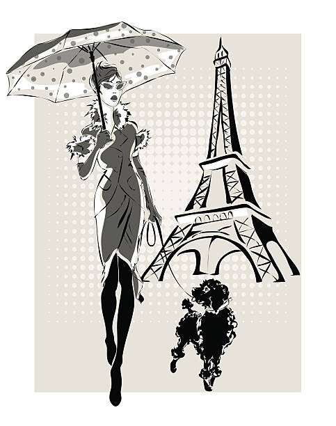 glafira Ilustrace illustration Fashion woman near Eiffel Tower, glafira, (30 x 40 cm)