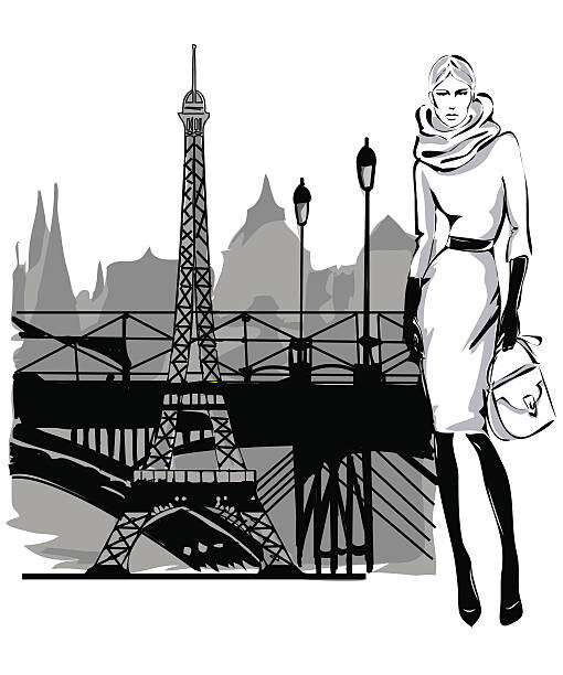 glafira Ilustrace Fashion model fall winter with Paris, glafira, (35 x 40 cm)