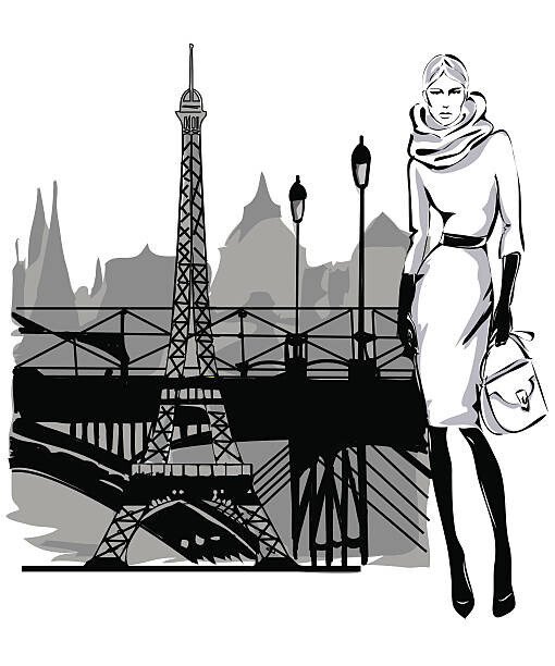 glafira Ilustrace Fashion model fall winter with Paris, glafira, (35 x 40 cm)