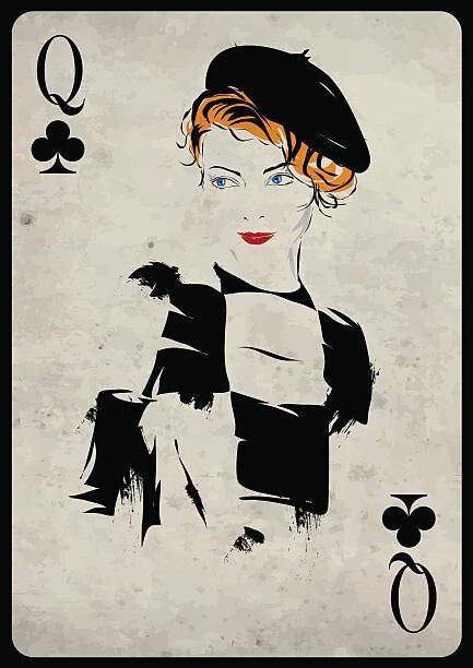 Verlen4418 Ilustrace The girl in retro style. Playing card, Verlen4418, (30 x 40 cm)