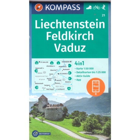 Kompass 21 Feldkirch, Vaduz 1:50 000 turistická mapa
