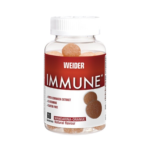 Weider Immune 60 Gummies, želatinové bonbóny obsahující vitamíny a extrakt z echinacey, Mandarinka - Pomeranč