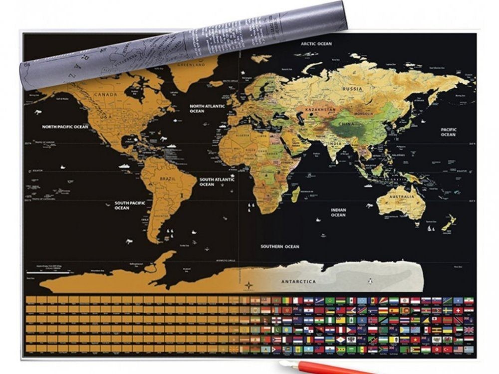 ALUM Velká stírací mapa světa - černá