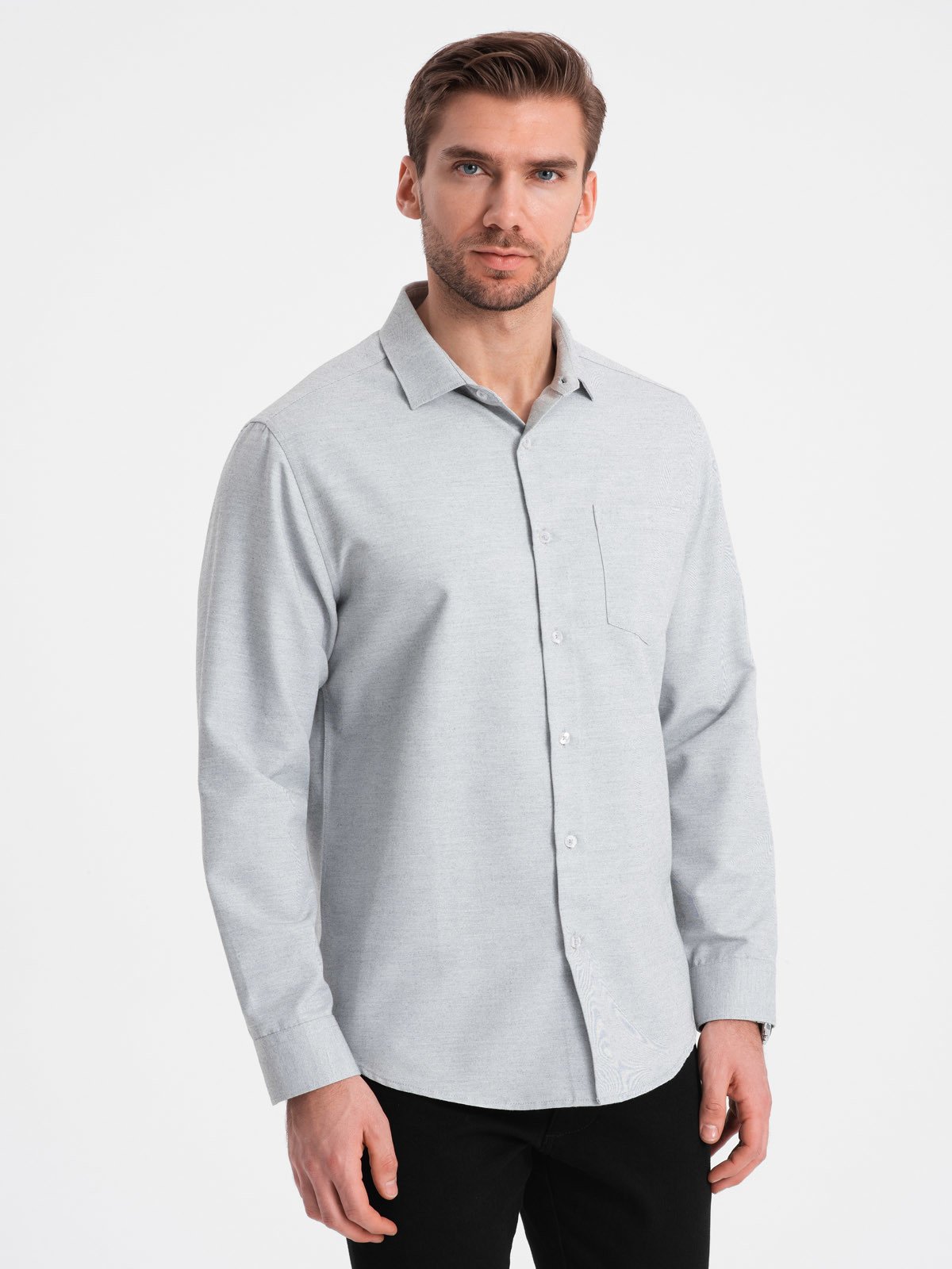 Ombre Men's shirt with pocket REGULAR FIT - light grey melange