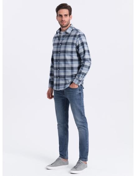 Pánská kostkovaná flanelová košile V1 OM-SHCS-0150 modrošedá