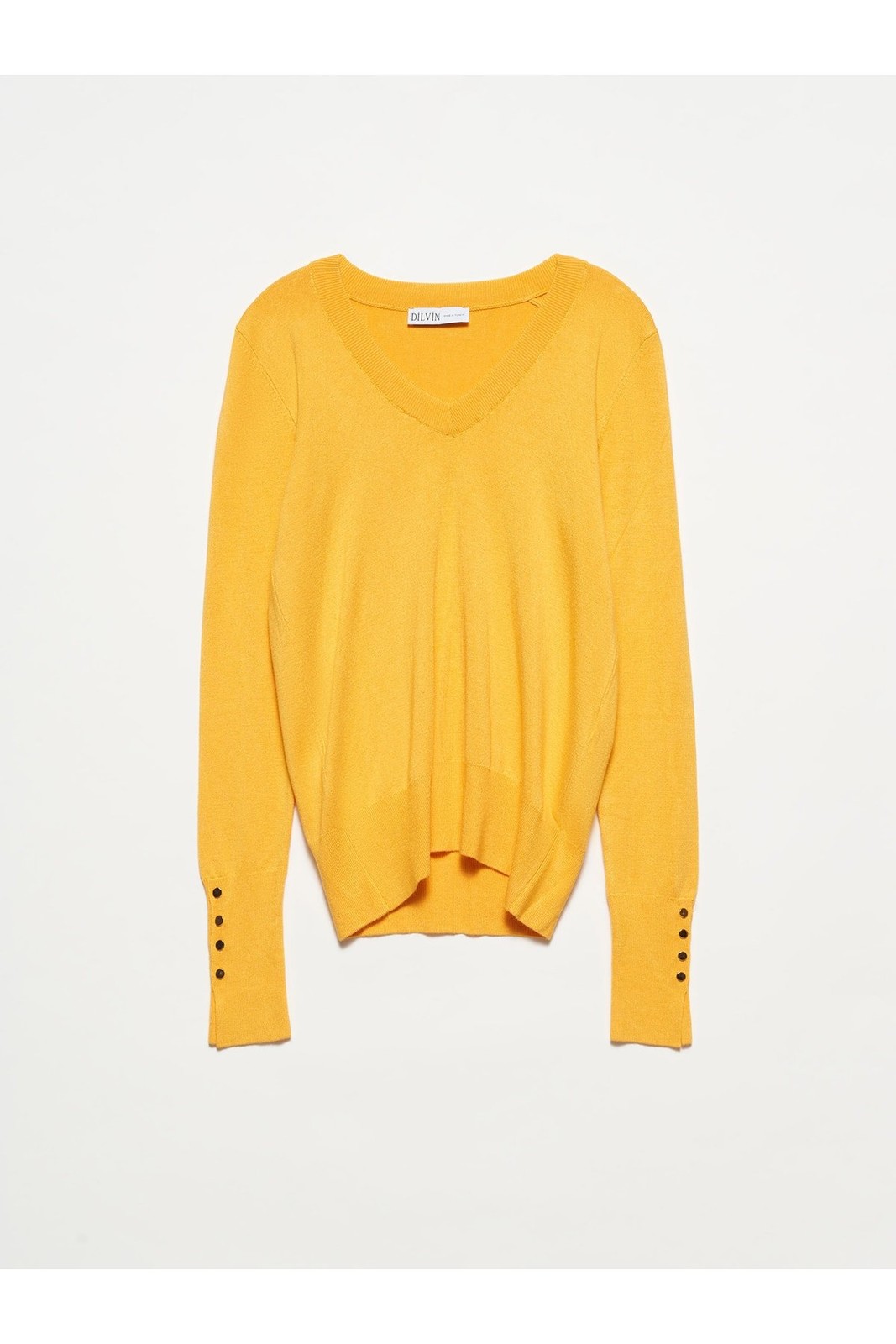 Dilvin 2443 V-Neck Sweater-mustard with Drop Dropped Arm Cuffs