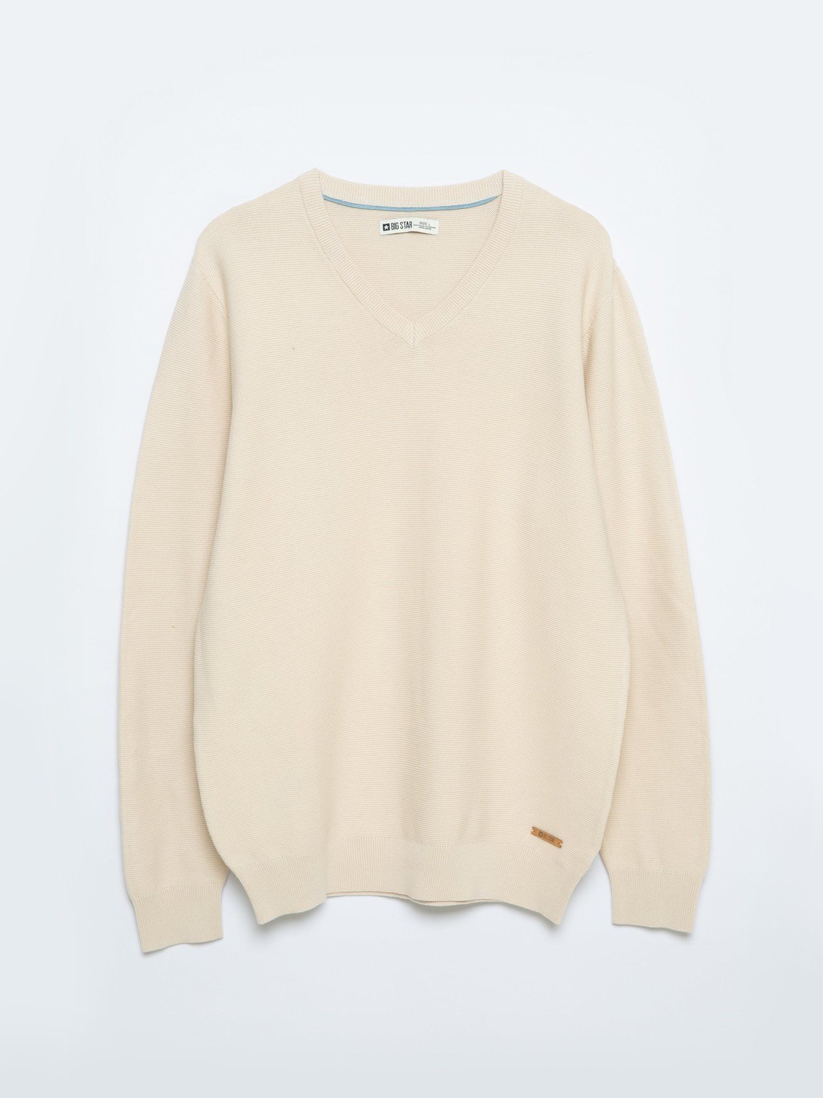 Big Star Man's V-neck Sweater 161038 Beige Wool-801