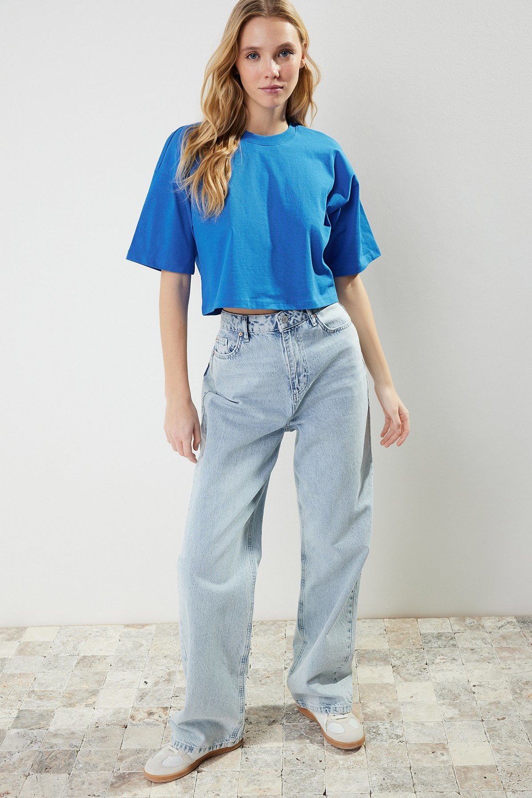 Trendyol Saks Limited Edition 100% Cotton Crop Knitted T-Shirt