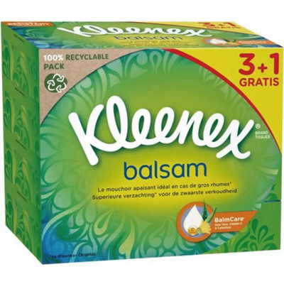 Kleenex Balsam 3vrstvé papírové kapesníčky v krabičce, 4× 64 ks, 3+1