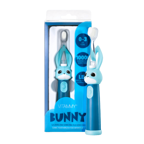 Vitammy Bunny Sonický zubní kartáček pro děti s LED světlem a nanovlákny, 0-3 roky, modrá