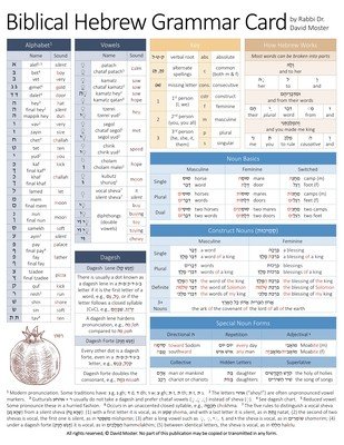 Biblical Hebrew Grammar Card (Moster David)(Paperback)