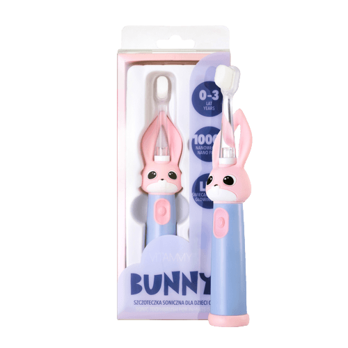Vitammy Bunny Sonický zubní kartáček pro děti s LED světlem a nanovlákny, 0-3 roky, růžový