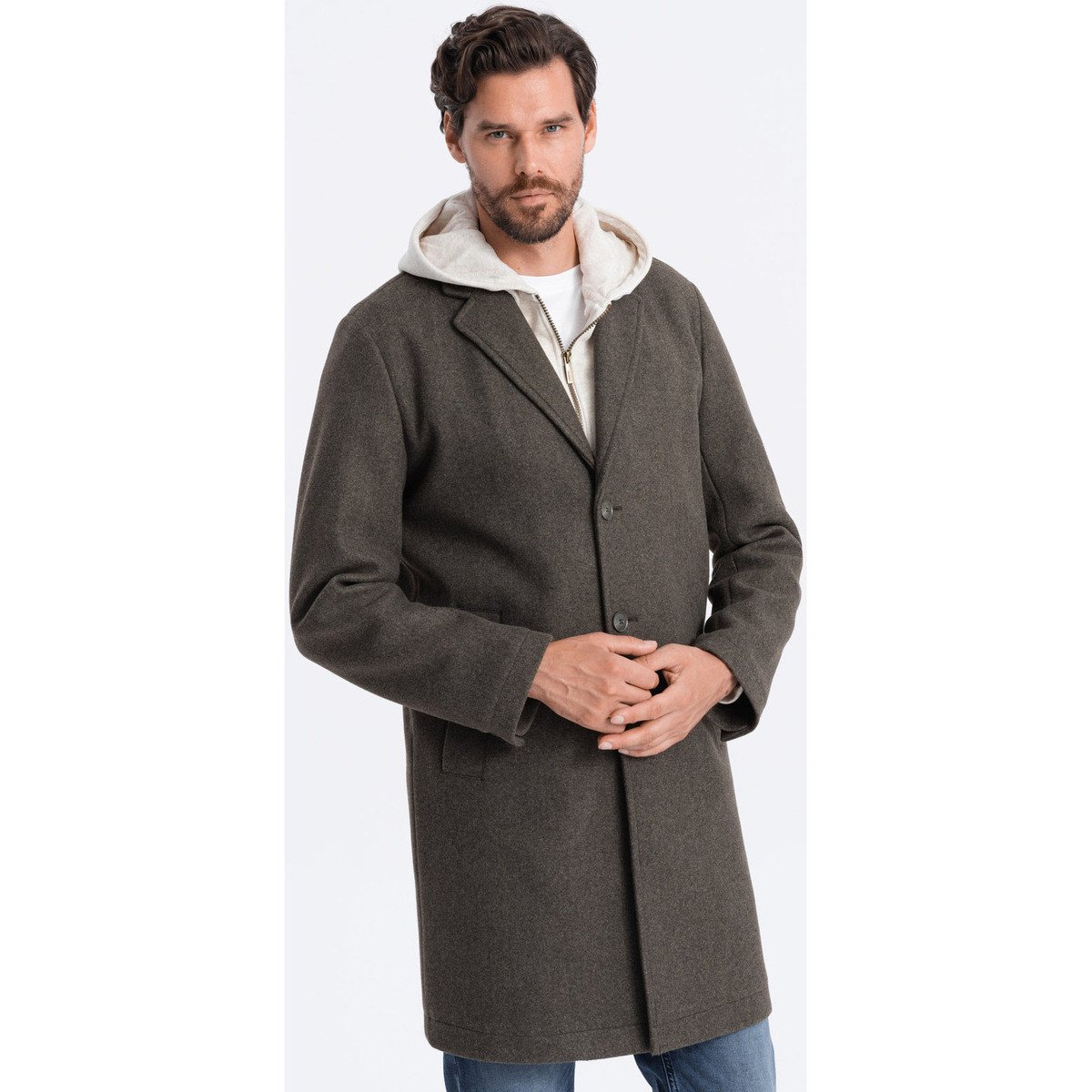 Ombre  Pánský crombie coat Gauddle grafitovo-khaki  Šedá