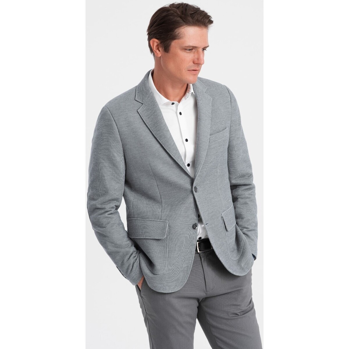 Ombre  Men apos;s jacket with elbow patches - light grey V1 OM-BLZB  Šedá