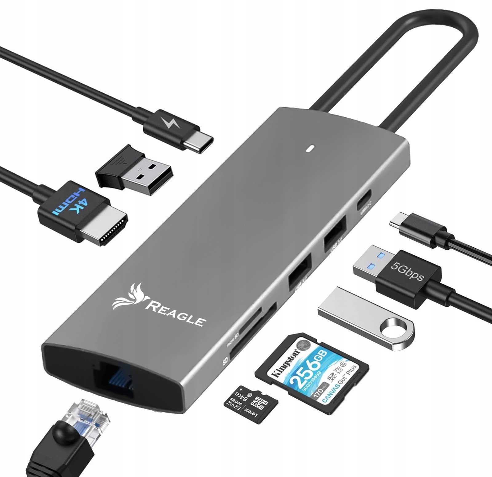 Hub Usb-c Hdmi 4K 60Hz Usb-c Pd 100W Usb 3.2 Lan RJ45 Čtečka Karet