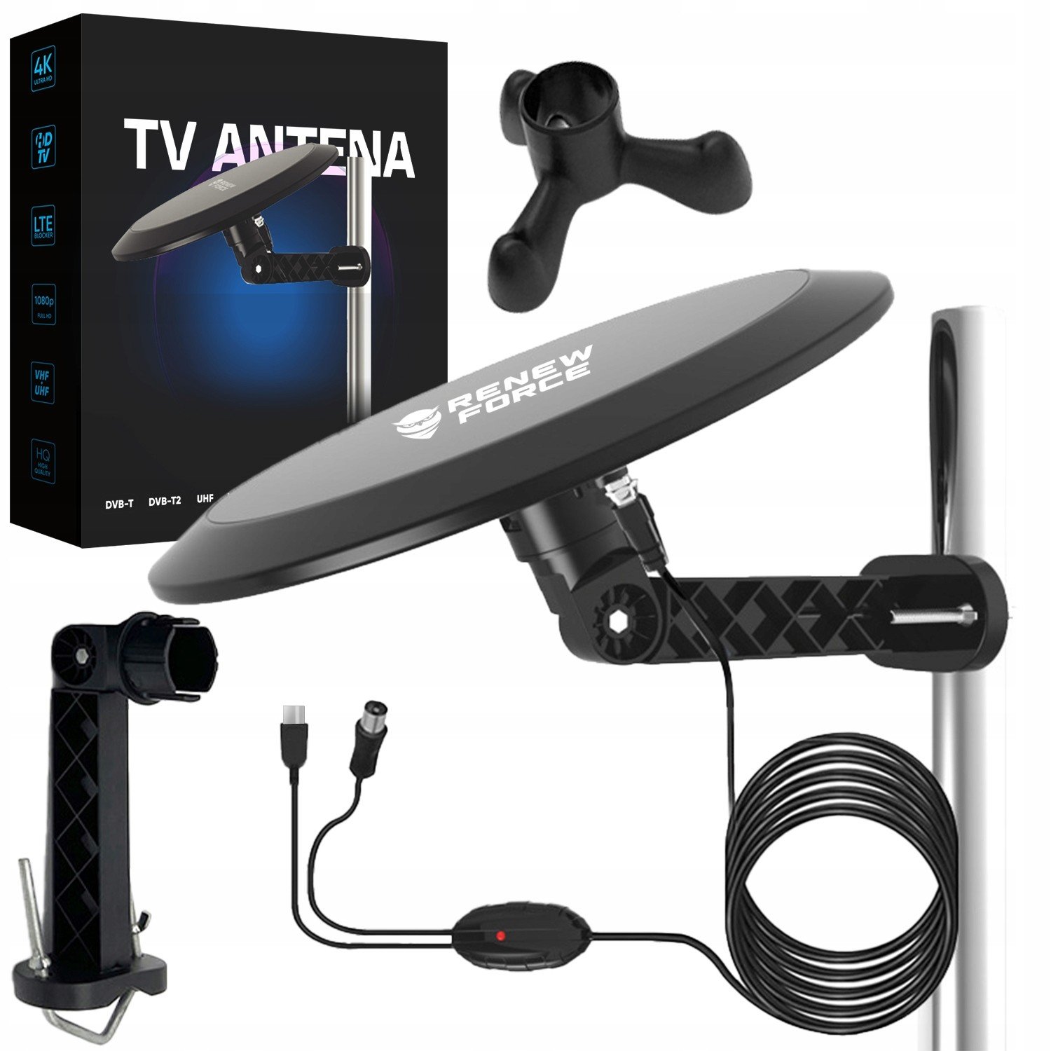 Výkonná aktivní DVB-T2 anténa pro všesměrovou Tv Fhd 4K MUX-8 Lte zesilovač