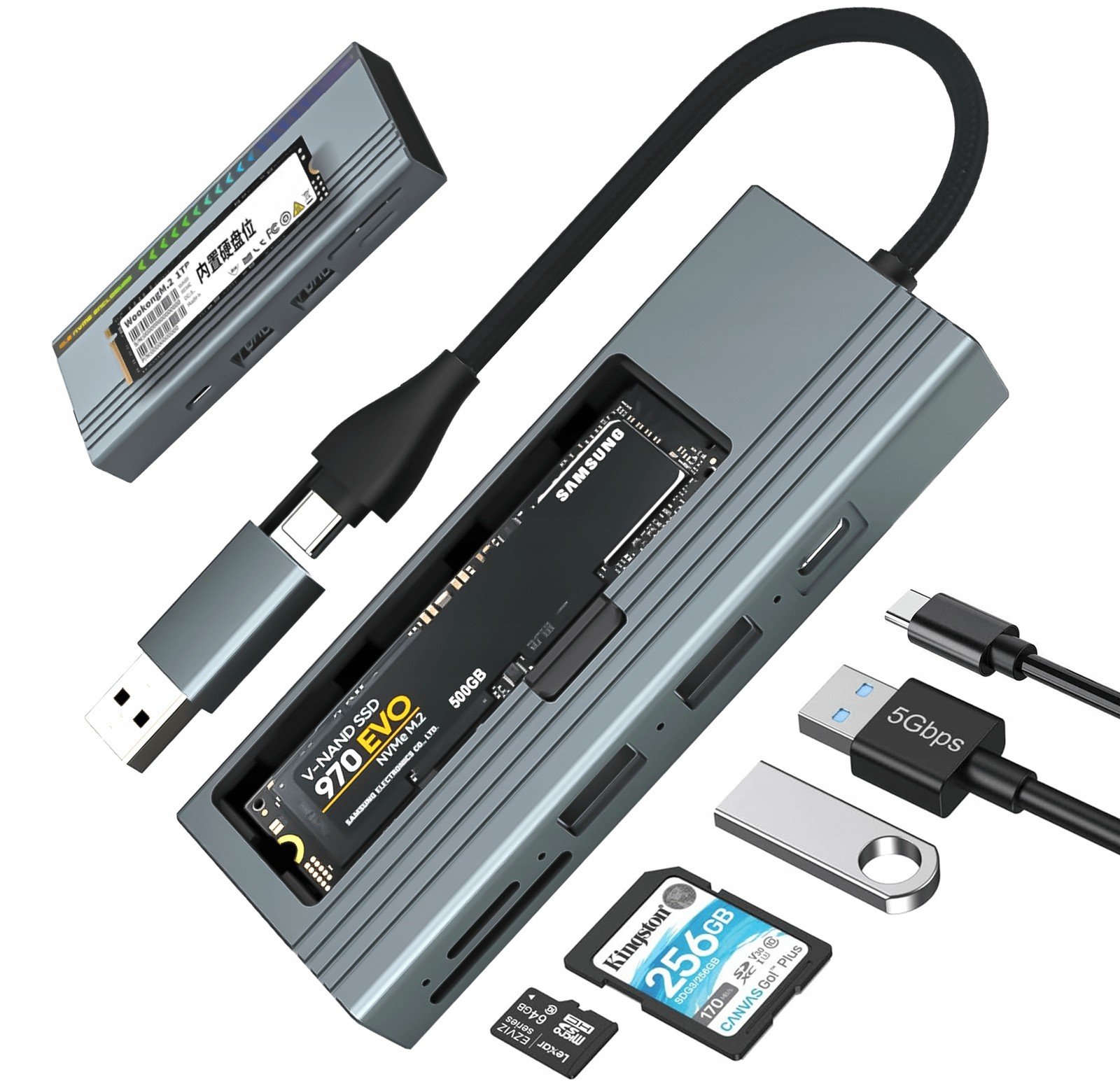 Hub Pouzdro na Ssd disk Nvme Sata M.2 Usb-c 3.2 M2 Adaptér Kapsa