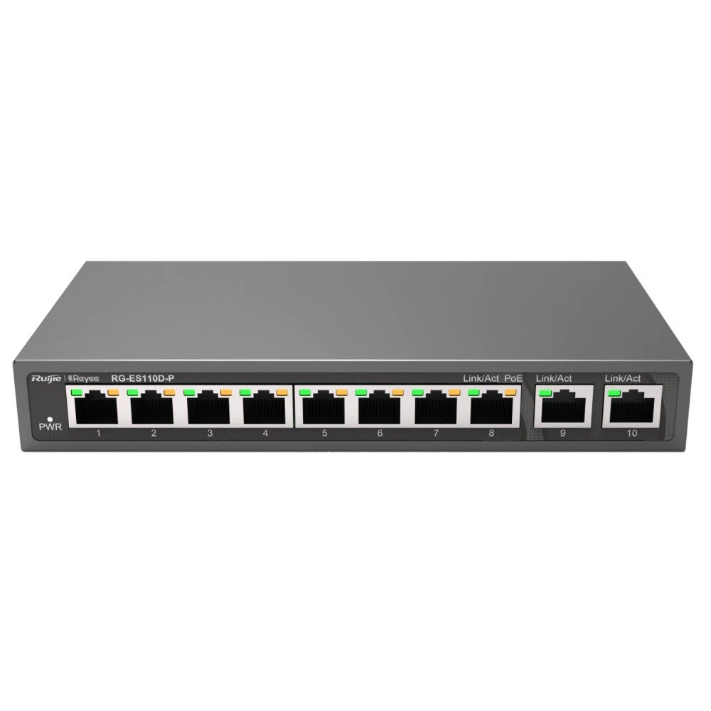 Switch Nespravovatelný Reyee RG-ES110D-P, 10-PORTOVÝ, Desktop, Fast Ethernet