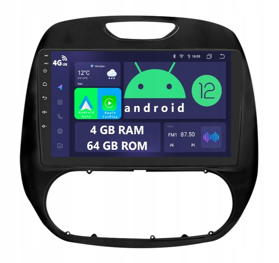 Rádio 2DIN Navigace Android Renault Captur 1 A 4/64 Gb Dsp Carplay Lte
