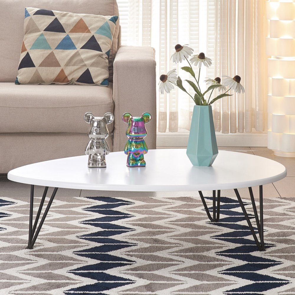 Konferenční stůl AMFARO — kov, MDF, bílá