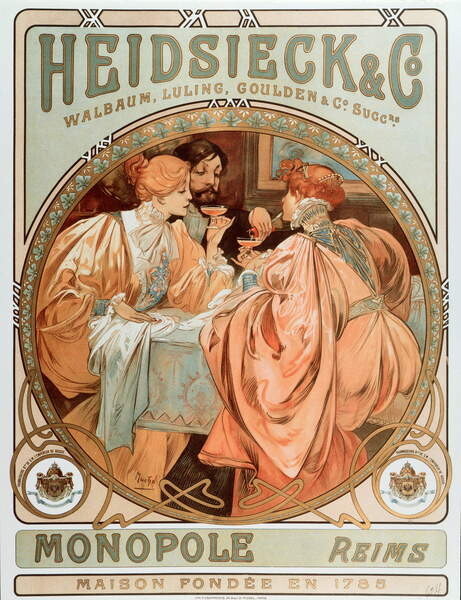 Mucha, Alphonse Marie Mucha, Alphonse Marie - Obrazová reprodukce Heidsieck Champagne company, (30 x 40 cm)