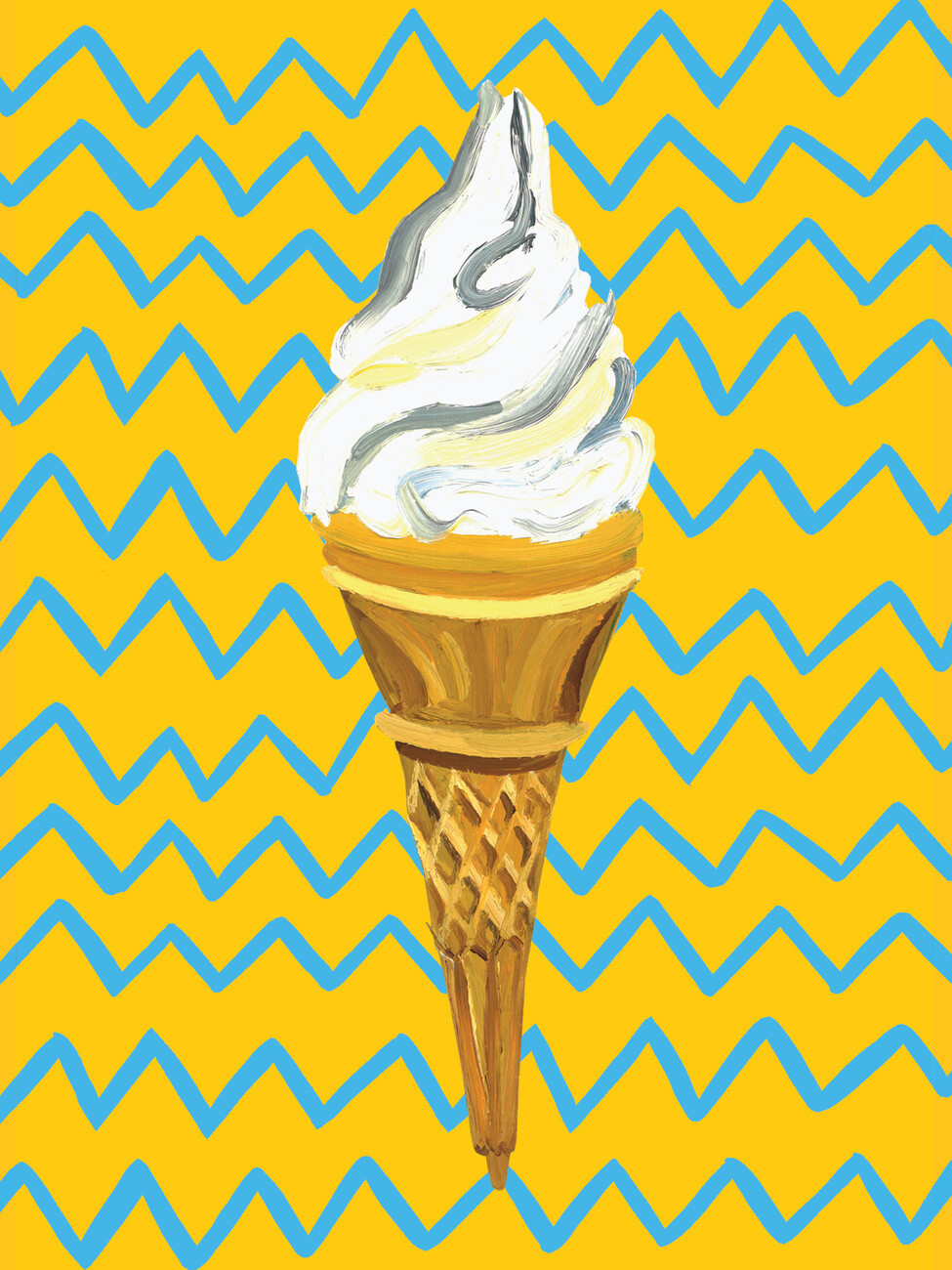 Alice Straker Ilustrace Ice Cream Yellow Zigzag, Alice Straker, (30 x 40 cm)