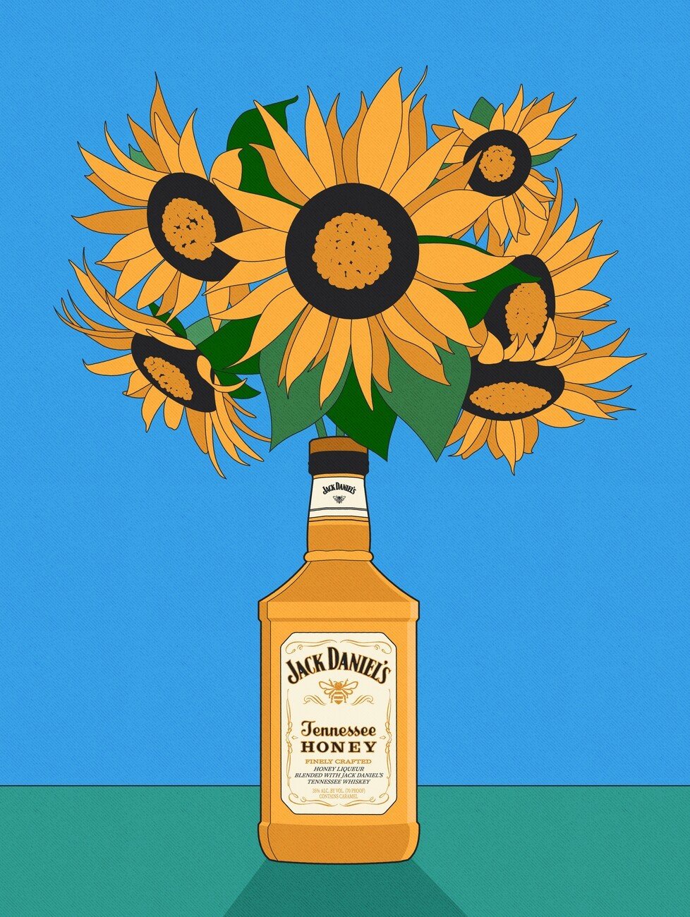 Retrodrome Ilustrace Sunflowers in Honey Whiskey Retro Illustration, Retrodrome, (30 x 40 cm)