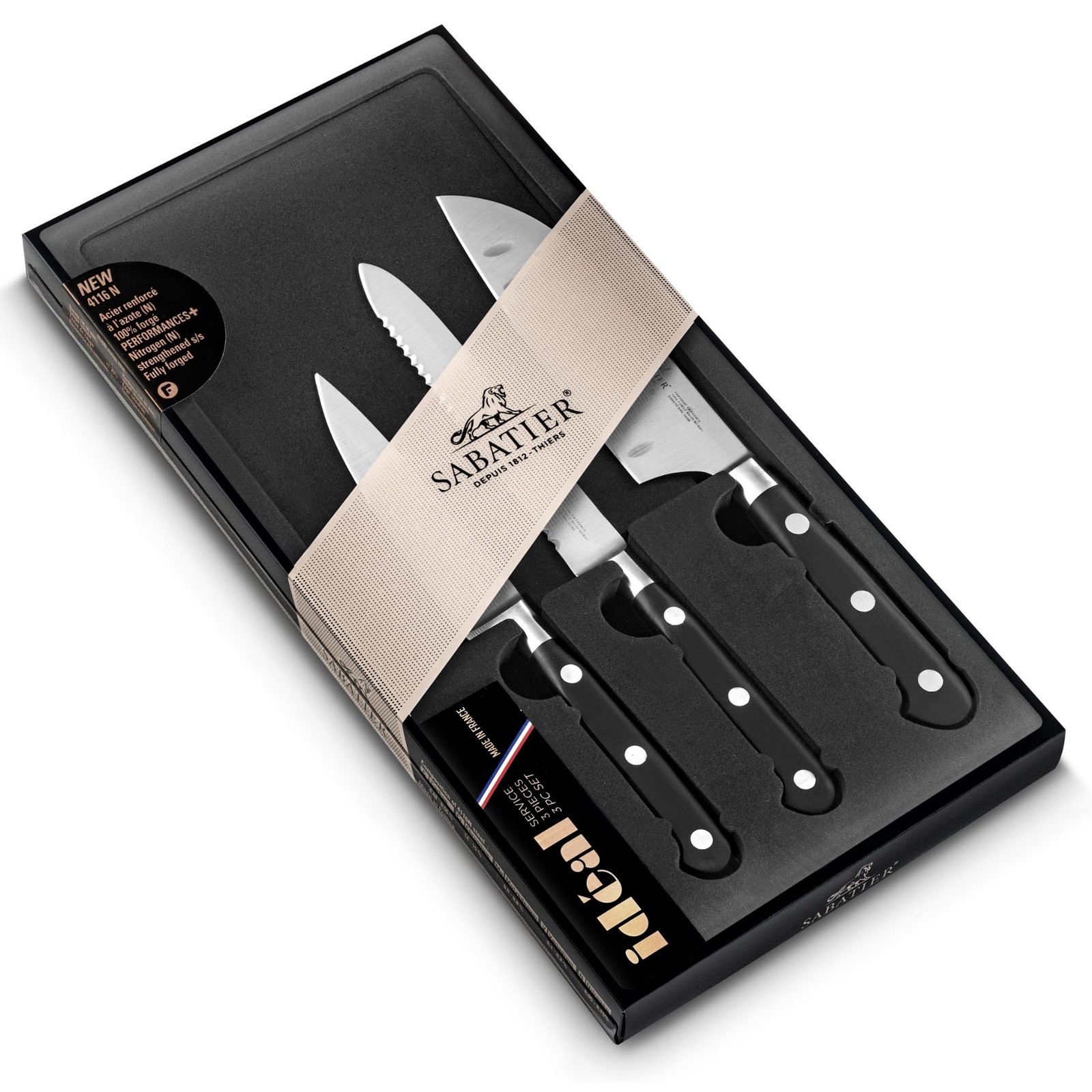 Sada nožů IDÉAL PRÉPARER, 3 ks, nerezové nýty, Lion Sabatier