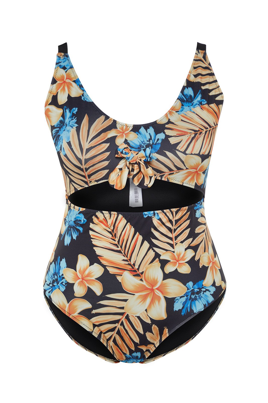 Trendyol Curve Blue Tropical Patterned Swimsuit with Tie Detail and Slimming Effect